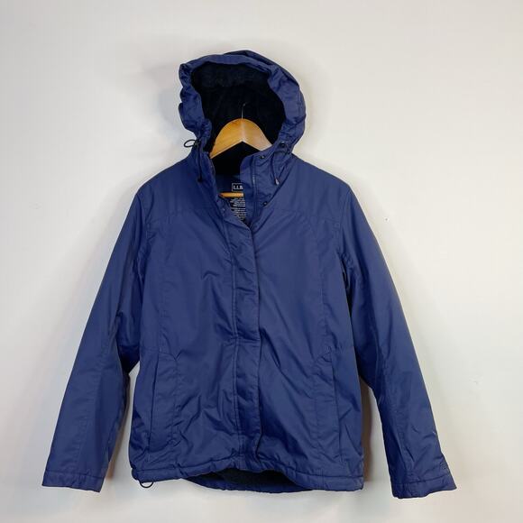LL Bean Winter Warmer Plush Lined Hooded Winter Snow Jacket Coat Navy Womens M - Picture 3 of 17